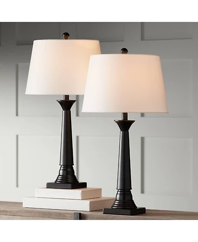 360 Lighting Dolbey Rustic Farmhouse Table Lamps 28" Tall Set of 2 Bronze Off White Drum Shade for Bedroom Living Room Bedside Nightstand Office