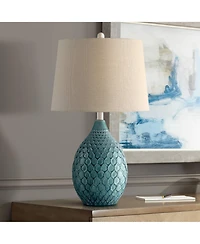 360 Lighting Kate Table Lamp 24 3/4" High Ceramic Green Oatmeal Drum Shade for Bedroom Living Room Bedside Nightstand Office Kids Family House Ho