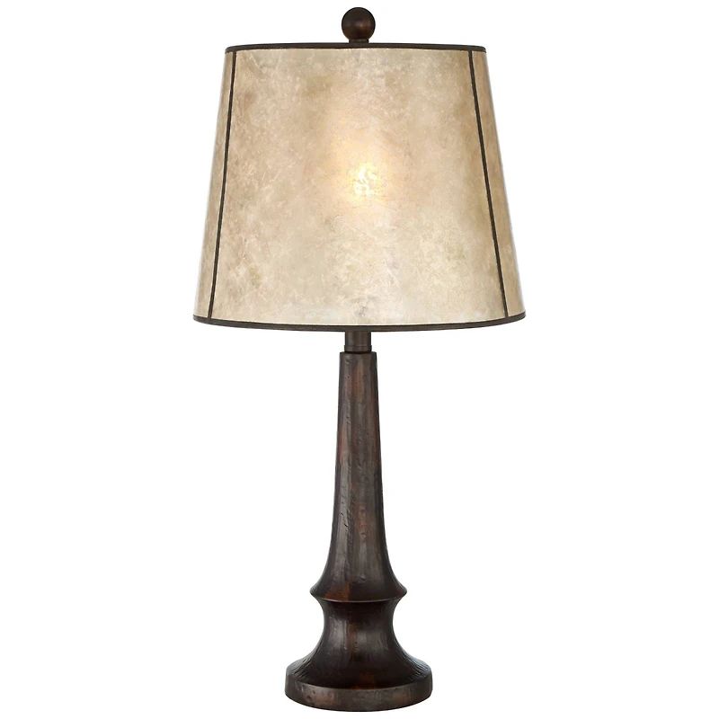 Franklin Iron Works Naomi Industrial Rustic Table Lamp 25" High Aged Bronze Brown Mica Drum Shade for Bedroom Living Room Bedside Nightstand Offi