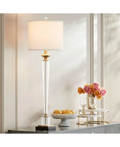 Vienna Full Spectrum Lana Modern Table Lamp 38 1/2" Tall Clear Crystal Glass Column White Drum Shade for Bedroom Living Room Bedside Nightstand O