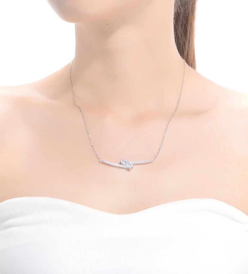 Sterling Silver Two Rods with Clear Cubic Zirconia Necklace