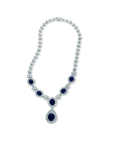 Sterling Silver White Gold Plated with Colored Cubic Zirconia Dangle Necklace