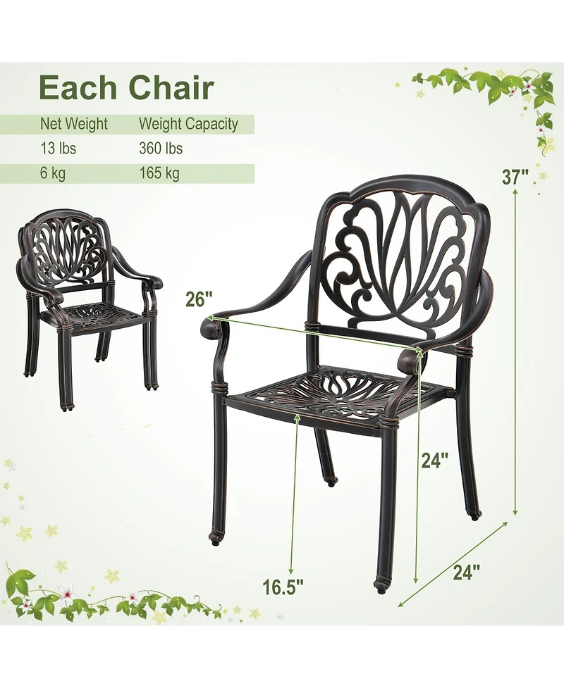Sugift 2 Pieces Patio Cast Aluminum Dining Chairs with Armrests
