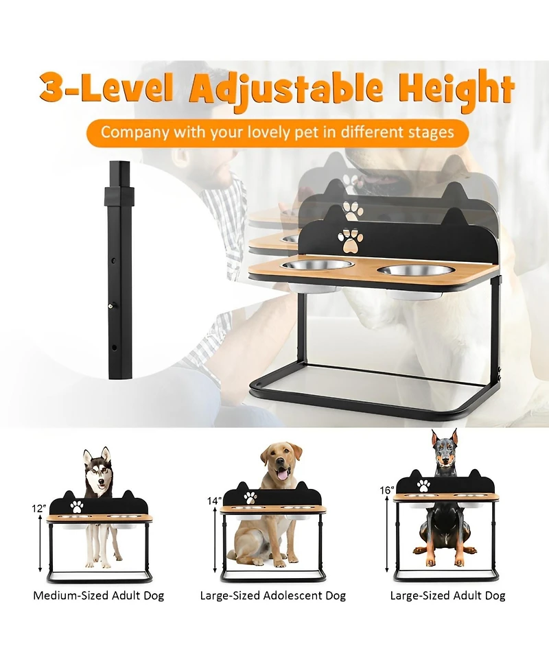 Inolait Dog Bowl Stand with 2 Stainless Steel Food Water Bowls