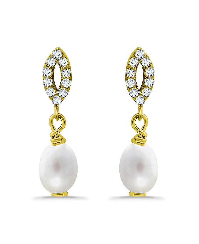 Macy's White Oval Cultured Pearl and Pave Cubic Zirconia Drop Earring