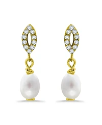 Macy's White Oval Cultured Pearl and Pave Cubic Zirconia Drop Earring