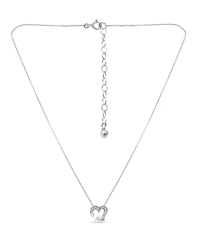 Macy's White Cultured Pearl and Cubic Zirconia Pave Heart Pendant Necklace