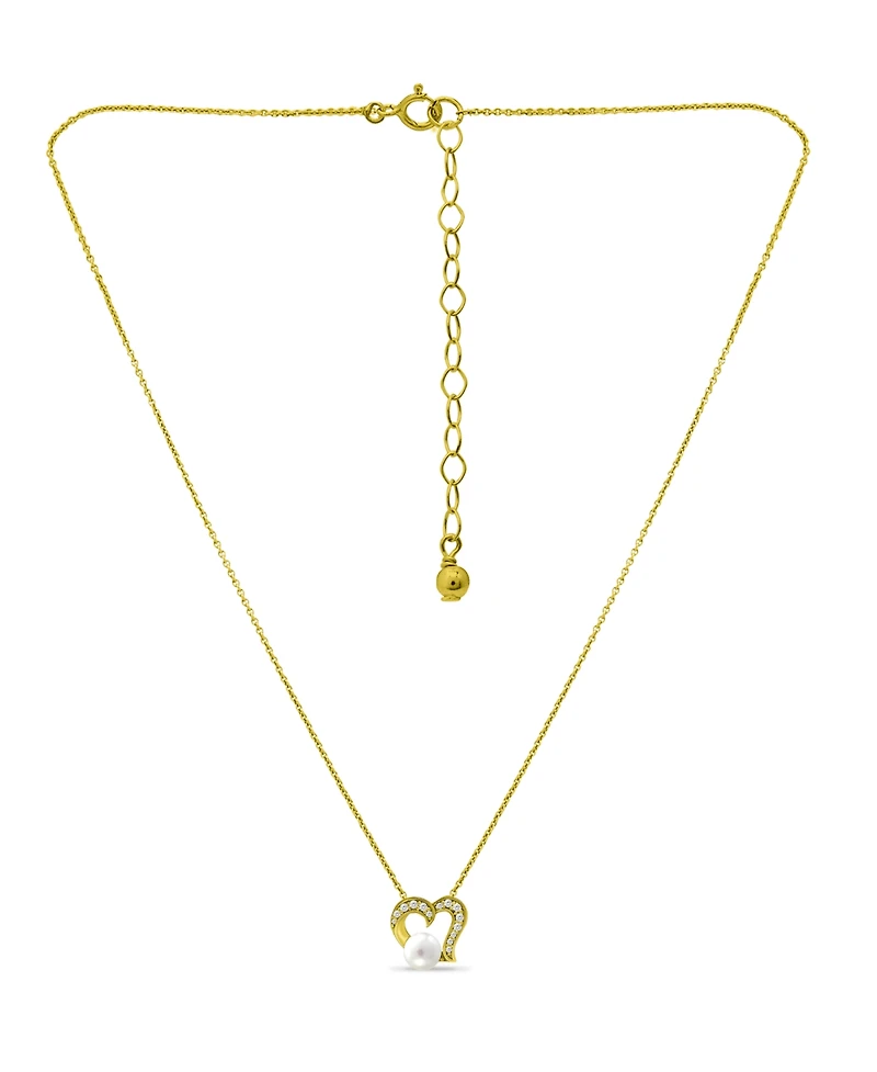 Macy's White Cultured Pearl and Cubic Zirconia Pave Heart Pendant Necklace