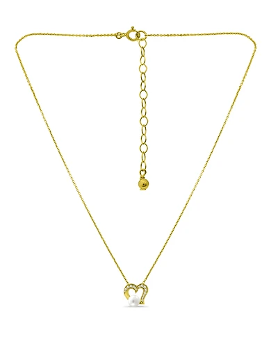 Macy's White Cultured Pearl and Cubic Zirconia Pave Heart Pendant Necklace