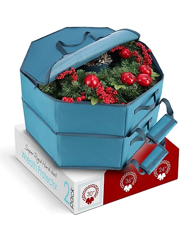 Premium Hard Shell Wreath Storage Bag with Interior Pockets, Dual Zipper and Handles