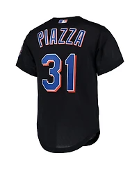 Men's Mitchell & Ness Mike Piazza Black New York Mets Cooperstown Collection Mesh Batting Practice Button-Up Jersey