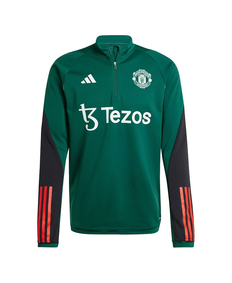 Men's adidas Green Manchester United 2023/24 Aeroready Raglan Quarter-Zip Training Top
