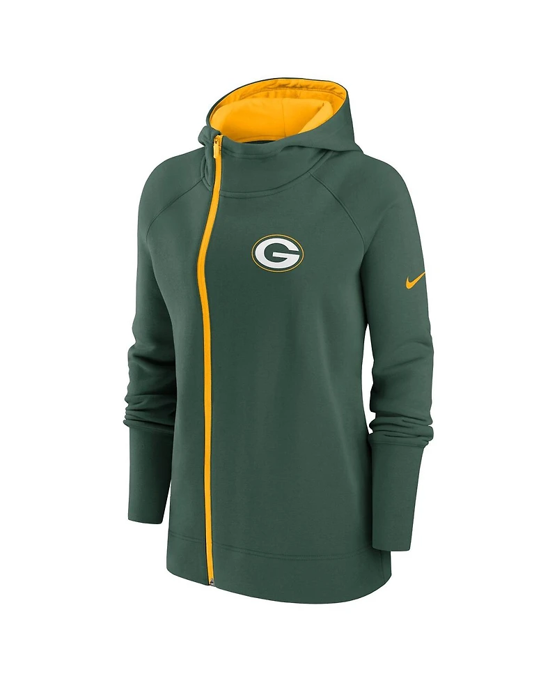 Women's Nike Green Bay Packers Asymmetrical Raglan Full-Zip Hoodie