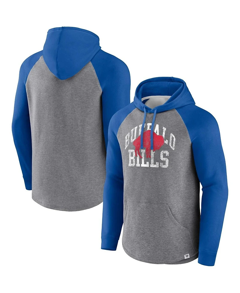 Men's Fanatics Heather Gray Distressed Buffalo Bills Favorite Arch Raglan Pullover Hoodie