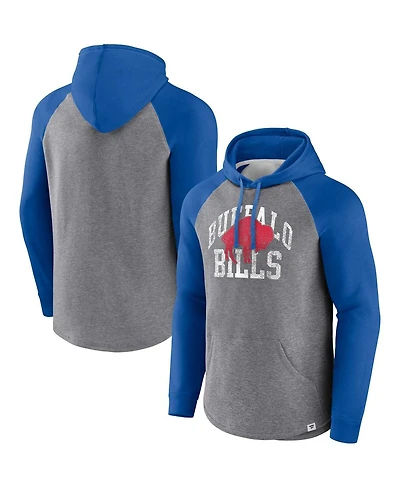 Men's Fanatics Heather Gray Distressed Buffalo Bills Favorite Arch Raglan Pullover Hoodie