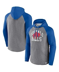 Men's Fanatics Heather Gray Distressed Buffalo Bills Favorite Arch Raglan Pullover Hoodie