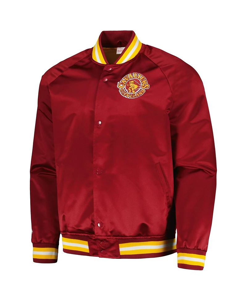 Men's Mitchell & Ness Wine Cleveland Cavaliers Hardwood Classics Throwback Wordmark Raglan Full-Snap Jacket
