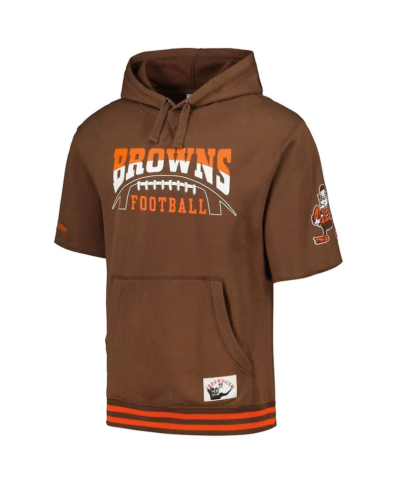 Men's Mitchell & Ness Brown Cleveland Browns Pre-Game Short Sleeve Pullover Hoodie