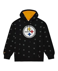 Men's Mitchell & Ness Black Pittsburgh Steelers Allover Print Fleece Pullover Hoodie
