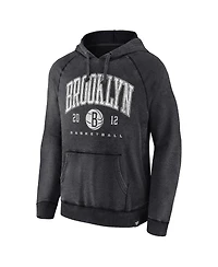 Men's Fanatics Heather Charcoal Distressed Brooklyn Nets Foul Trouble Snow Wash Raglan Pullover Hoodie