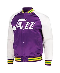 Men's Mitchell & Ness Purple Utah Jazz Double Clutch Satin Raglan Full-Snap Jacket