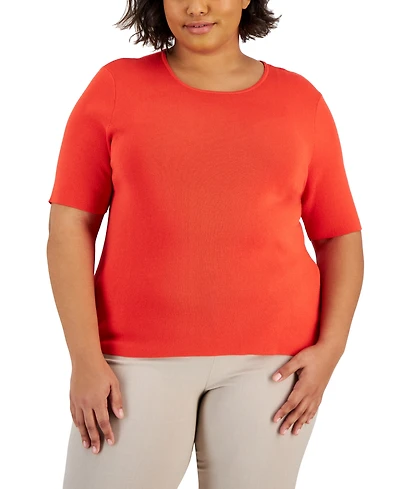 Tahari Asl Plus Elbow-Sleeve Sweater T-Shirt