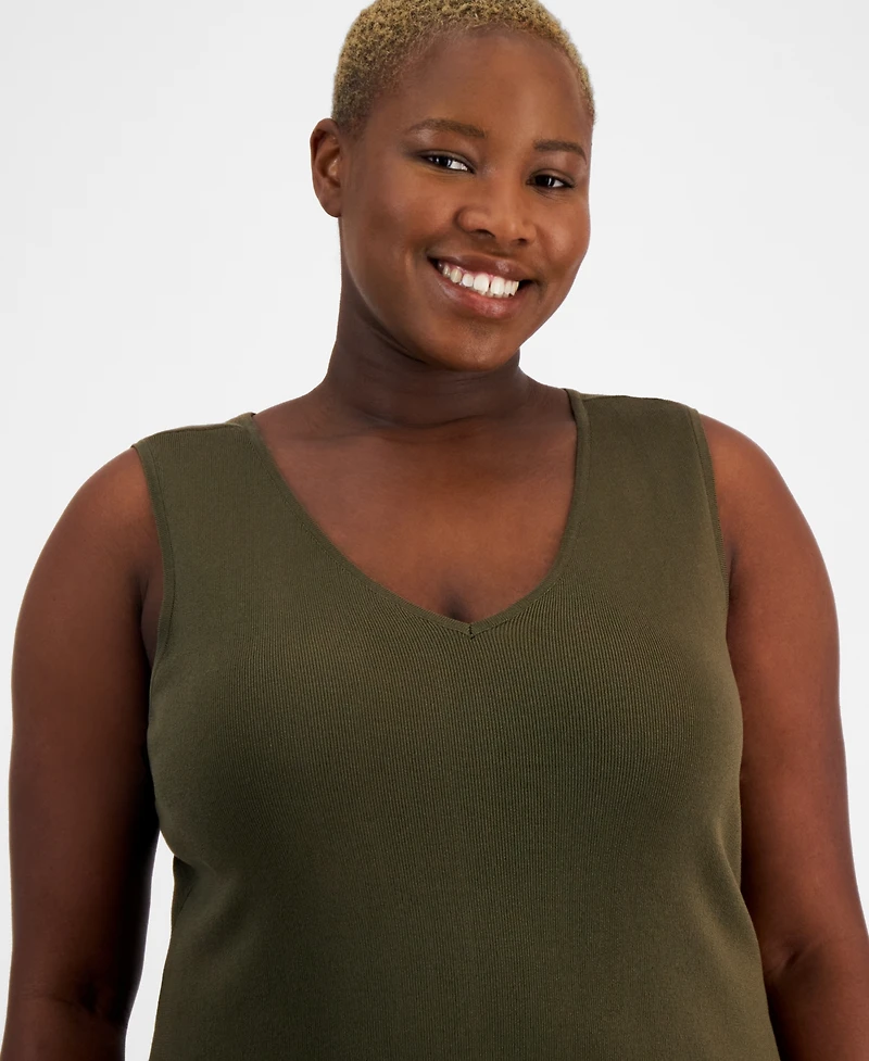 Tahari Asl Plus Size V-Neck Sleeveless Tank Top