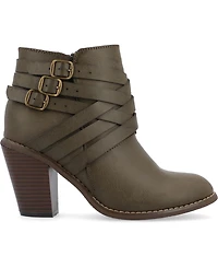 Journee Collection Women's Strap Round Toe Stacked Heel Dress Booties