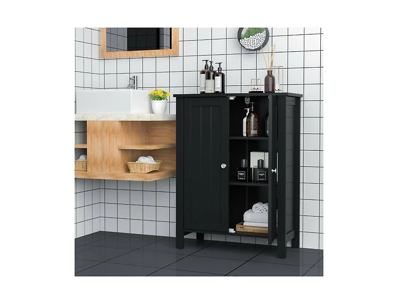 2-Door Bathroom Floor Storage Cabinet with Adjustable Shelf
