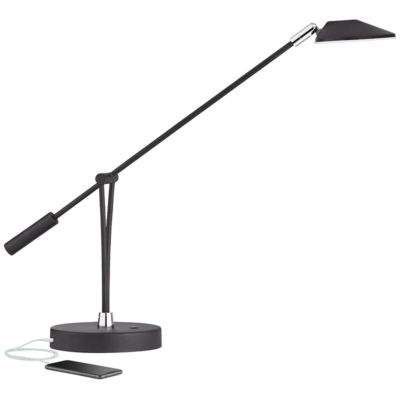 360 Lighting Modern Desk Table Lamp with Usb Charging Port Led 20" High Satin Black Metal Adjustable Arm for Bedroom Office