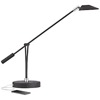 360 Lighting Modern Desk Table Lamp with Usb Charging Port Led 20" High Satin Black Metal Adjustable Arm for Bedroom Office