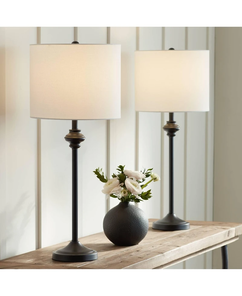 360 Lighting Lynn 26" Tall Skinny Buffet Modern Table Lamps Set of 2 Black Metal White Shade Living Room Bedroom Bedside House