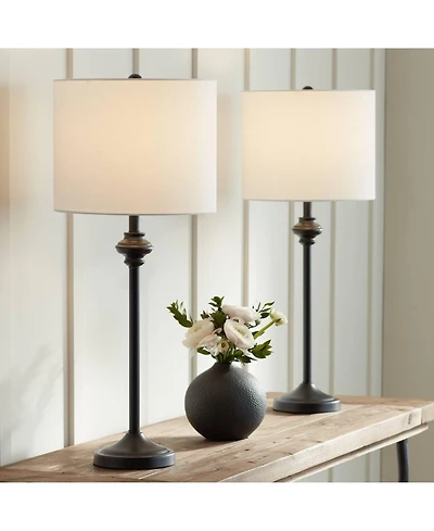 360 Lighting Lynn 26" Tall Skinny Buffet Modern Table Lamps Set of 2 Black Metal White Shade Living Room Bedroom Bedside House