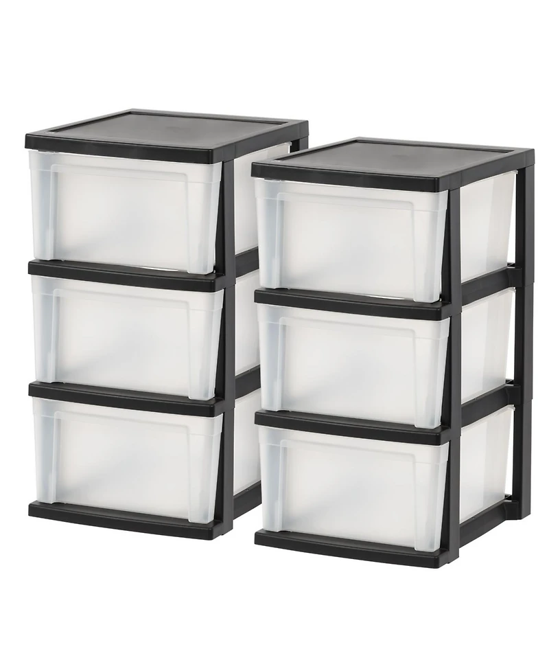 Iris Usa 3-Drawer Plastic Storage Dresser, 2-Pack, Standing Organizer Storage Container Bin with Drawers for Clothes Crafts Classroom Bedroom Dorm, Bl