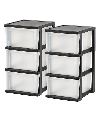 Iris Usa 3-Drawer Plastic Storage Dresser, 2-Pack, Standing Organizer Storage Container Bin with Drawers for Clothes Crafts Classroom Bedroom Dorm, Bl