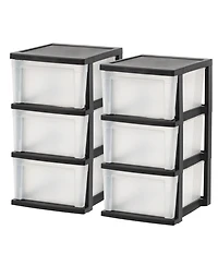 Iris Usa 3-Drawer Plastic Storage Dresser, 2-Pack, Standing Organizer Storage Container Bin with Drawers for Clothes Crafts Classroom Bedroom Dorm, Bl