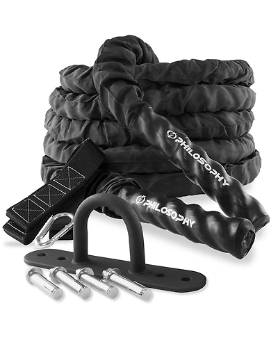 Philosophy Gym 30 Foot Exercise Battle Rope 1.5 Inch Diameter with Cover and Anchor Kit