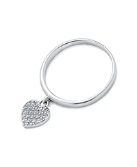 Bling Jewelry Simple Delicate Sterling Silver Pave Dangle Heart Charm Ring 1MM Thin Band