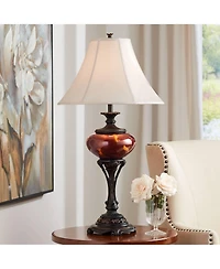 Liam Traditional Style Table Lamp 38" Tall Warm Florentine Bronze Metal Urn Tortoise Shell Glass Bell Shade Decor for Living Room Bedroom House Bedsid