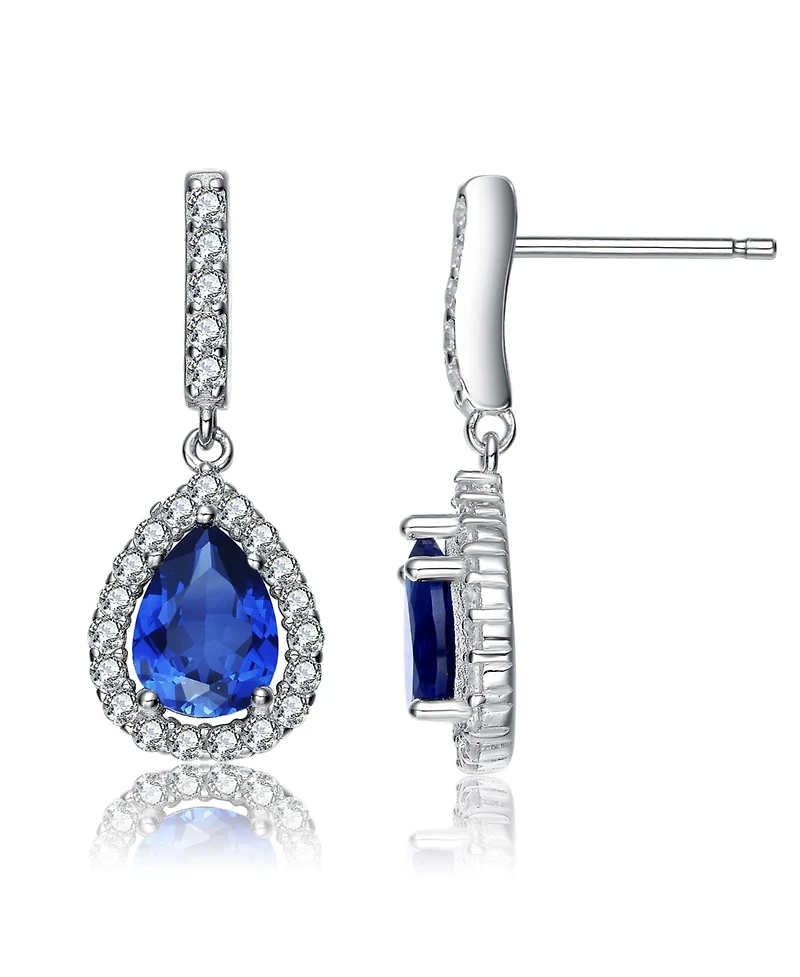 Sterling Silver White Gold Plated Cubic Zirconia Teardrop Earrings