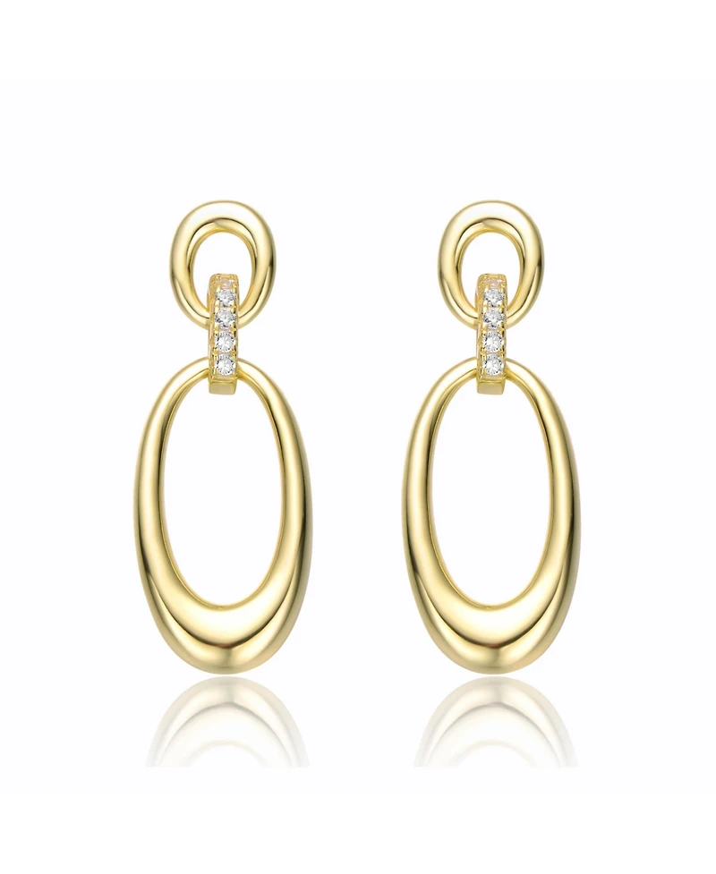 Sterling Silver 14k Yellow Gold Plated with Cubic Zirconias Oblong Chain Dangle Earrings