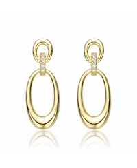 Sterling Silver 14k Yellow Gold Plated with Cubic Zirconias Oblong Chain Dangle Earrings