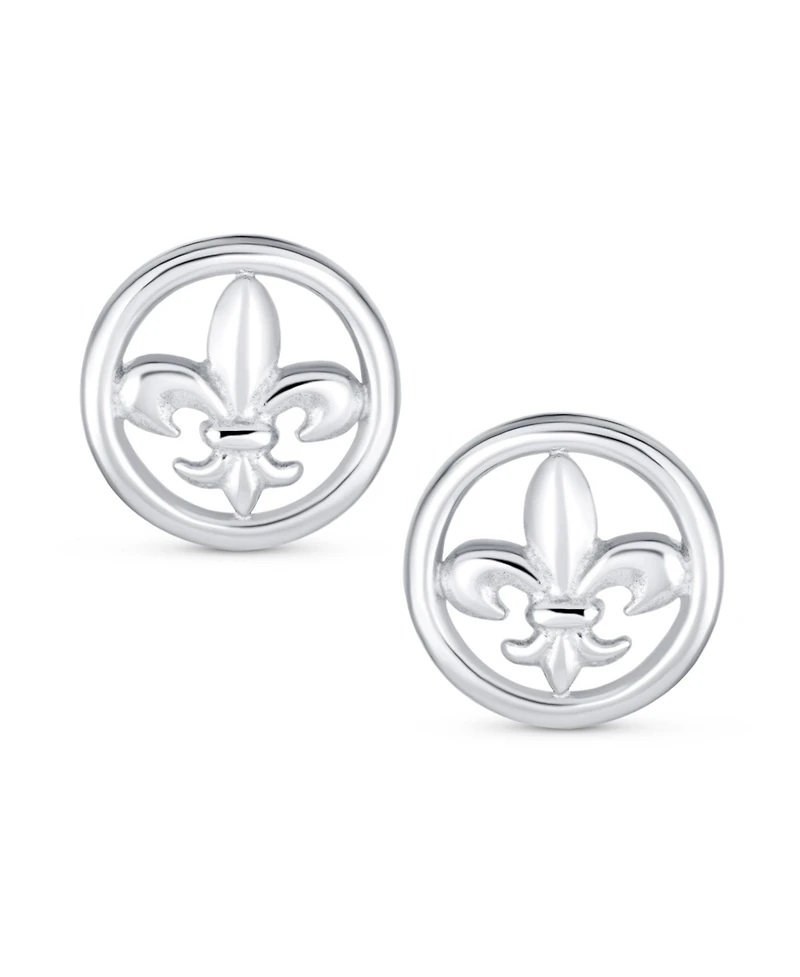 Bling Jewelry Ancient Symbol Lily Flower Circle Disc Fleur De Lis Stud Earrings MenLightweight Sterling Silver