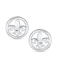 Bling Jewelry Ancient Symbol Lily Flower Circle Disc Fleur De Lis Stud Earrings MenLightweight Sterling Silver