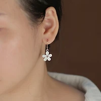 Bling Jewelry White Plumeria Flower Synthetic Opal Dangling Earrings Sterling Silver Lever Back