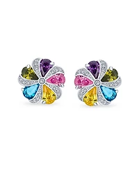 Bling Jewelry Rainbow Colorful Statement Multicolor Cz Swirling Circle Button Flower Stud Earrings