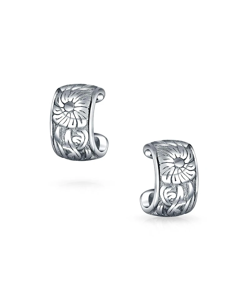 Bling Jewelry Flower Leaves Cartilage Band Sunflower Ear Cuffs Clip Wrap Helix Earrings Non Pierced Ear Sterling Silver