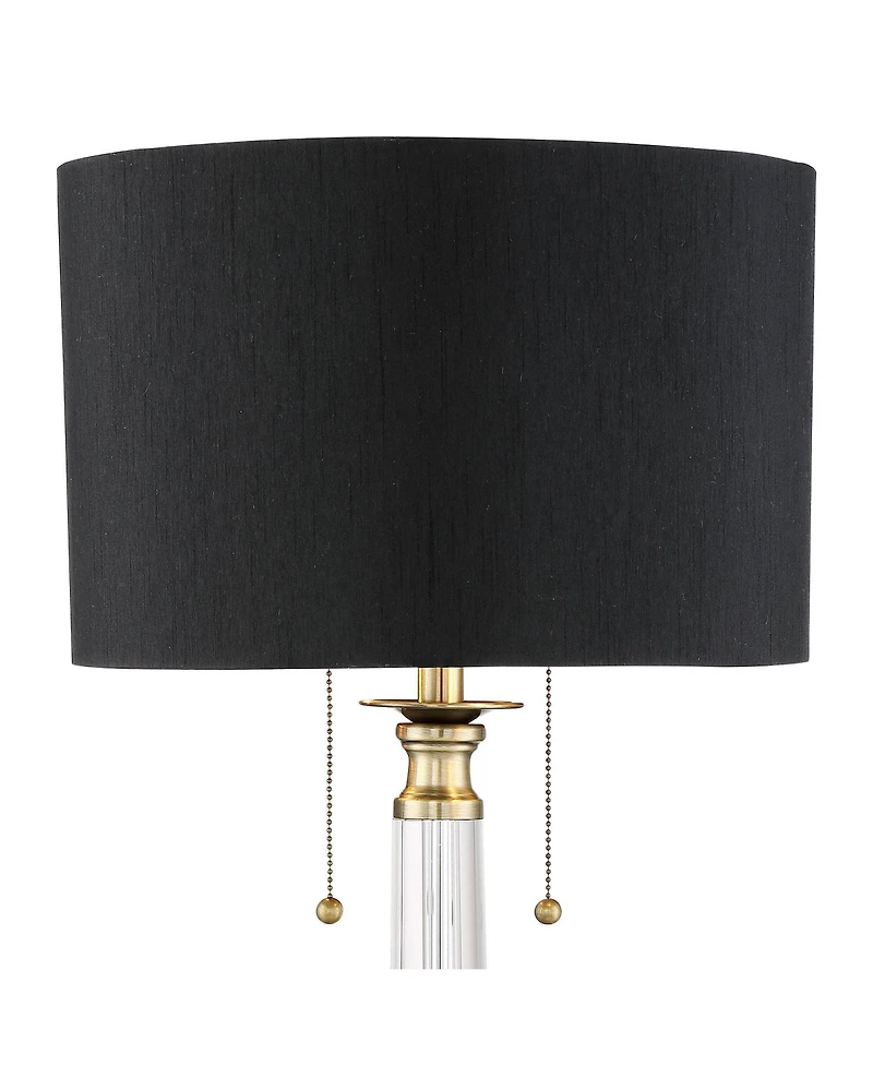 Stephan Traditional Luxury Table Lamp 30" Tall Crystal Column Antique Brass Gold Black Drum Shade Decor for Living Room Bedroom House Bedside Nightsta