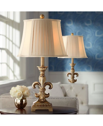 Regency Hill Louis Traditional Table Lamps 25 3/4" High Set of 2 Antique Gold Pleated Bell Shade for Bedroom Living Room Bedside Nightstand Offic