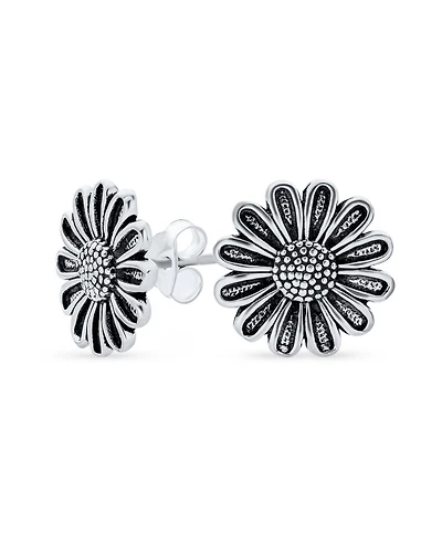 Bling Jewelry Retro Floral Garden Party Flower You are My Sunshine Sunflower Stud Earrings Oxidized Sterling Silver